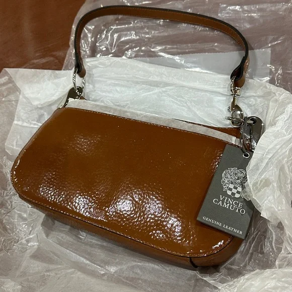 NWT Vince Camuto Genuine convertible Leather Crossbody Satchel in toffee brown - Picture 6 of 16